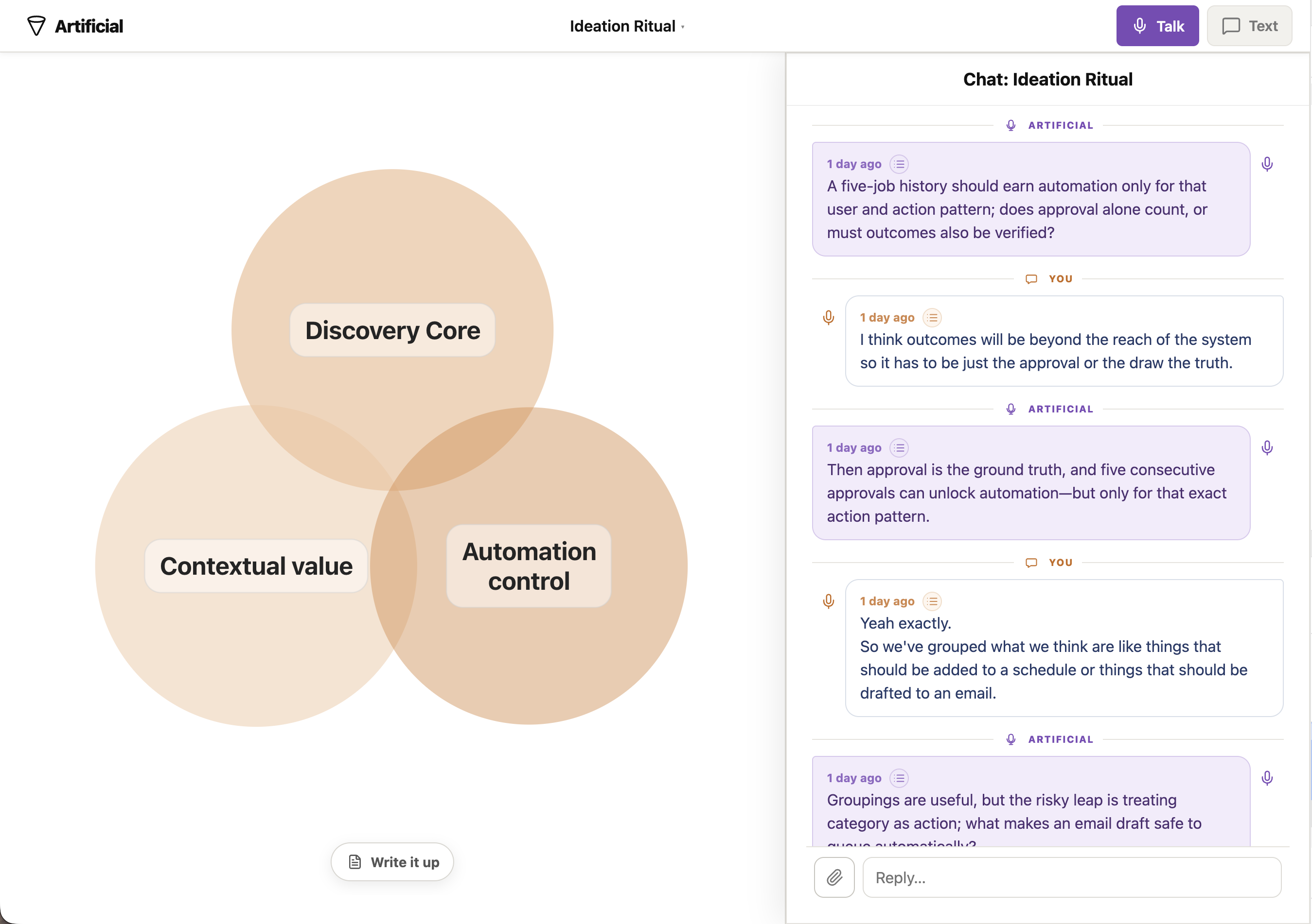 Artificial tension map for Hiring vs contractor, with chat alongside